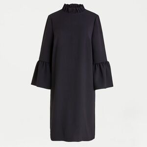 J. Crew Ruffle Neck Shift Dress Black 365 Crepe 2 Holiday Party Cocktail NWOT